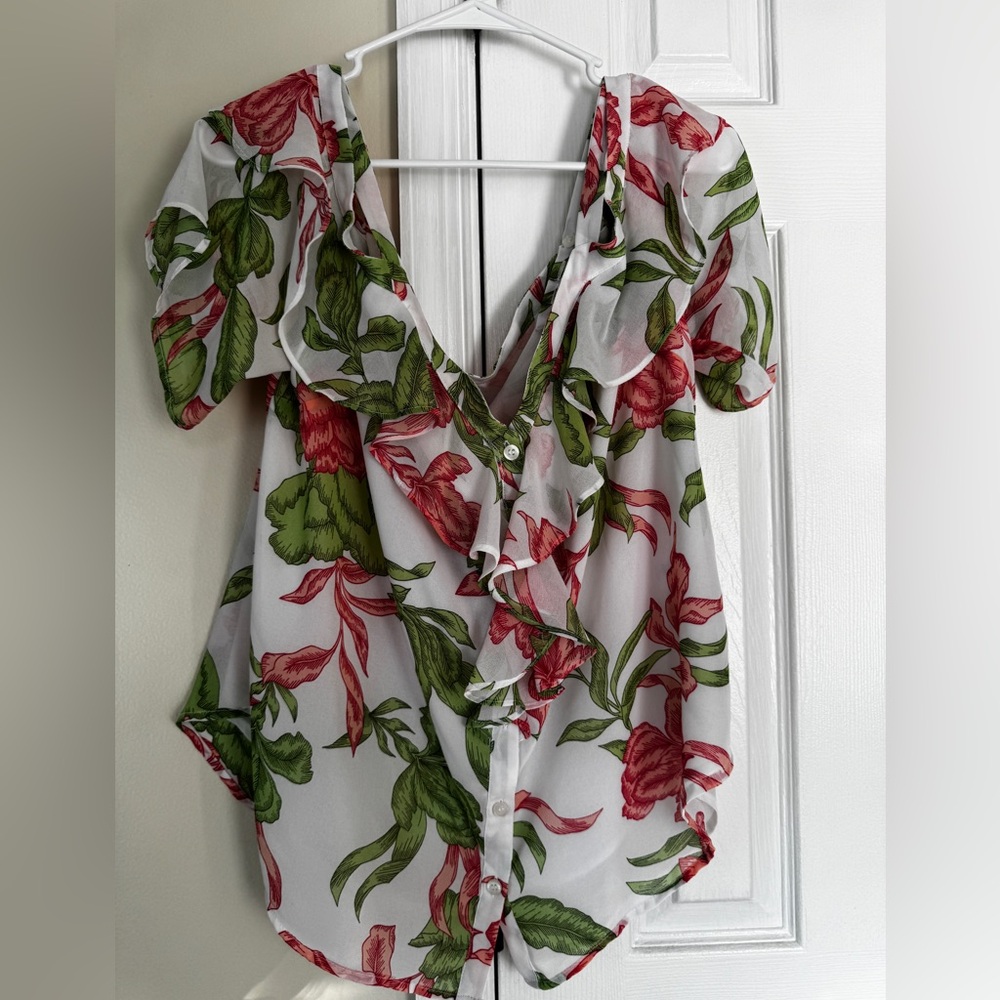 Soho New York & Company Jeans Floral Off the Shoulder Lined Blouse Size Large